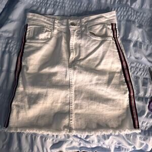 Zara Z1975 White Denim Mini Skirt Womens XS Stripe Raw Hem Casual Summer